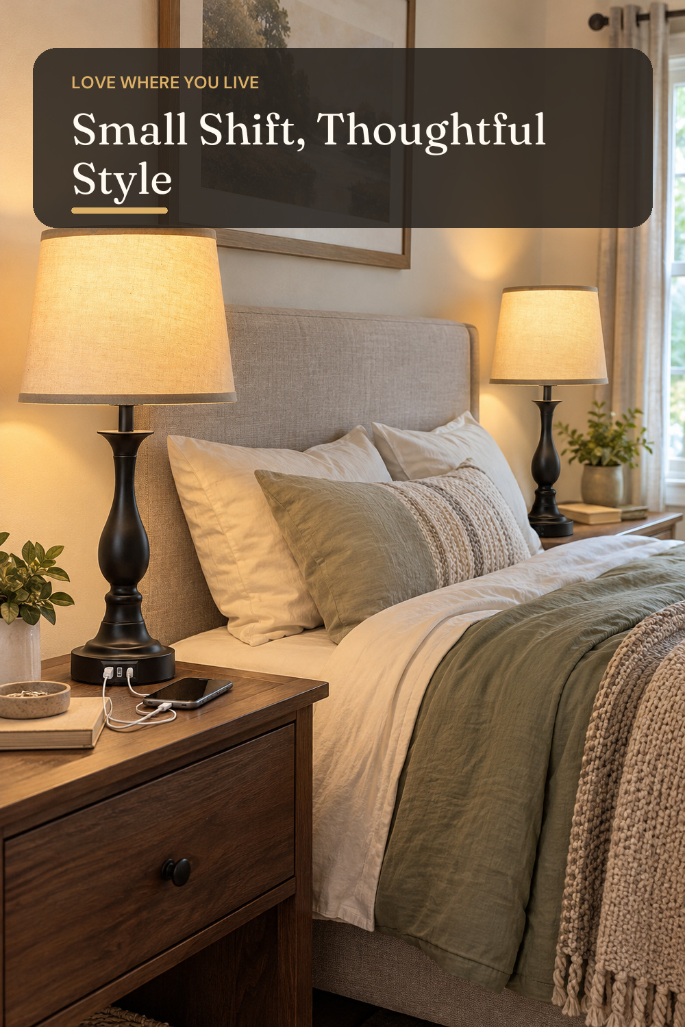 Touch Lamps for Nightstand Set of 2, Bedside Table Lamp USB C+A Ports; AI-generated styling illustration