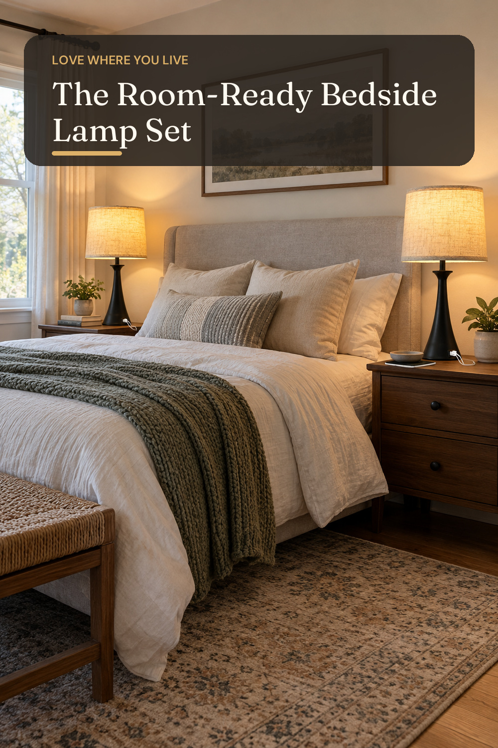 Touch Table Lamps Set of 2, 21" Bedside Lamps with USB C+A, Black; AI-generated styling illustration