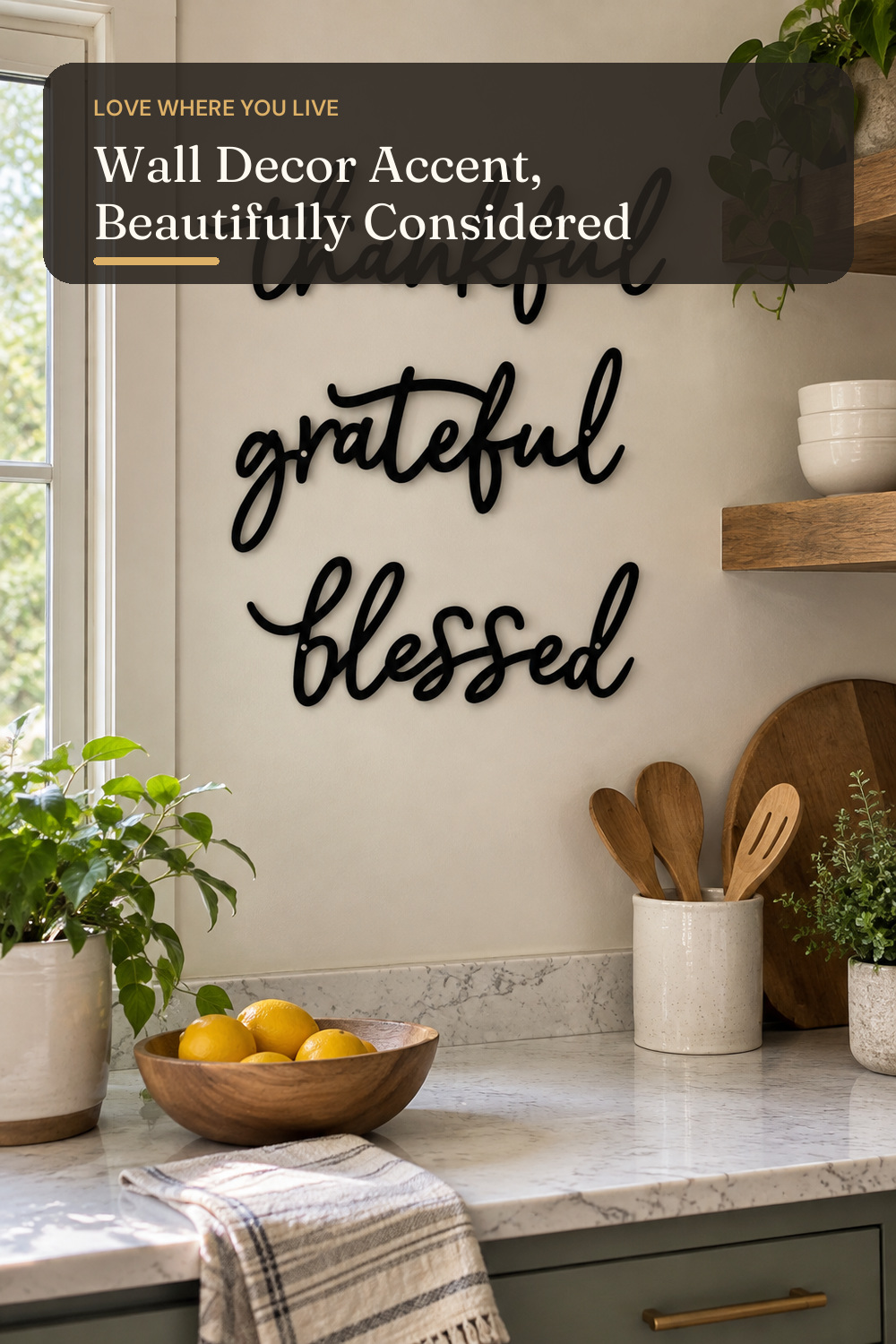 Thankful Grateful Blessed Letter Sign Metal Wall Decor, 3 Piece Black Letters Wall Art for Bathroom Bedroom Metal Words Wall Decor for Home Decor; AI-generated styling illustration