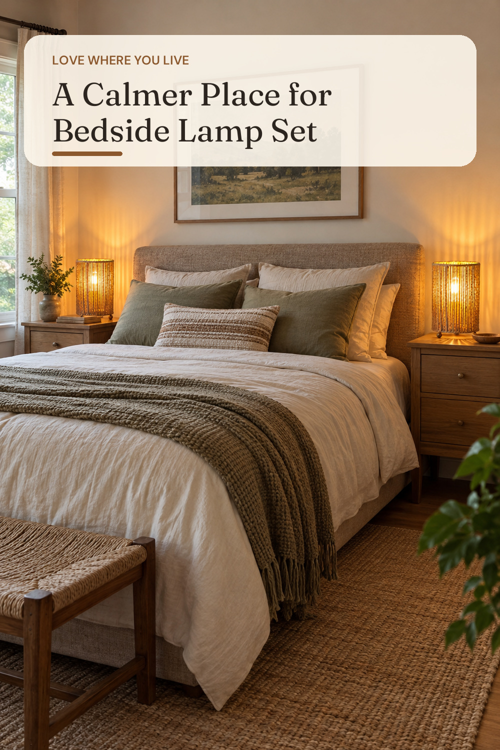 Small Rattan Table Lamps Set of 2, Boho Bedside Lamps Set of 2, Handwoven Paper Lampshade, 4W 2400K LED Bulb Included, Boho Desk Lamp, Nightstand Lamp for Bedroom, Living Room, S11TLP205; AI-generated styling illustration