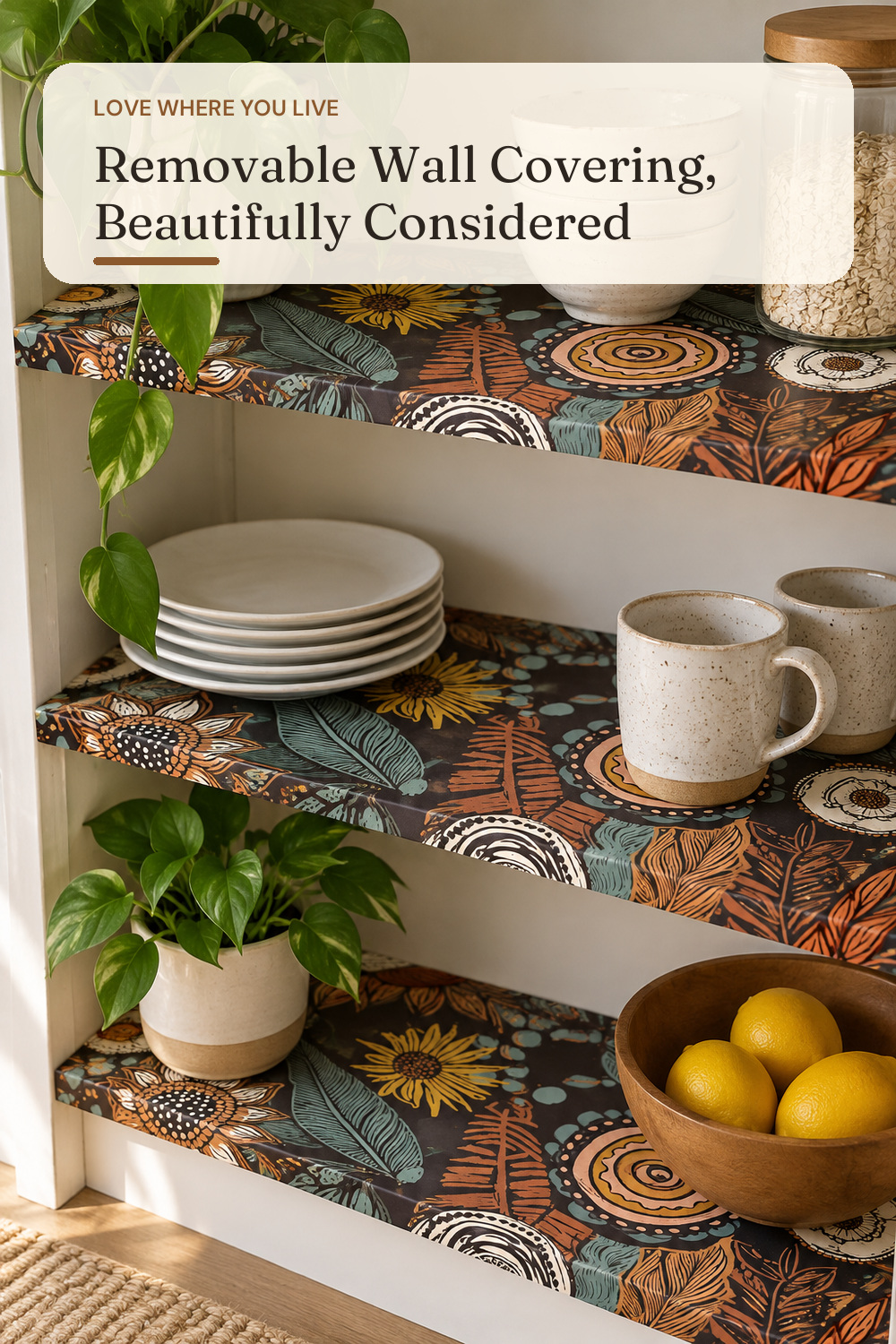 Laatse Boho Wallpaper Peel and Stick 17.5"x118",Brown Orange Contact Paper; AI-generated styling illustration