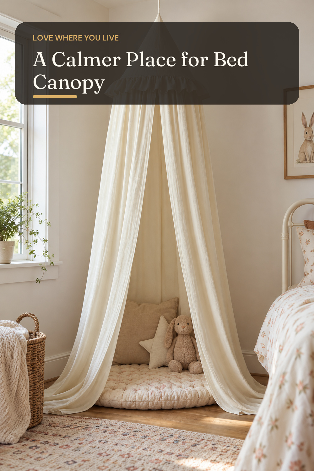Wonder Space Kids Bed Canopy with Ruffles, Pastel Neutral Color for Boys & Girls, Frilled Cotton Tent Nursery Room Baby Crib Hanging Curtain Mosquito Netting Children Reading Nook Decoration (Ivory); AI-generated styling illustration