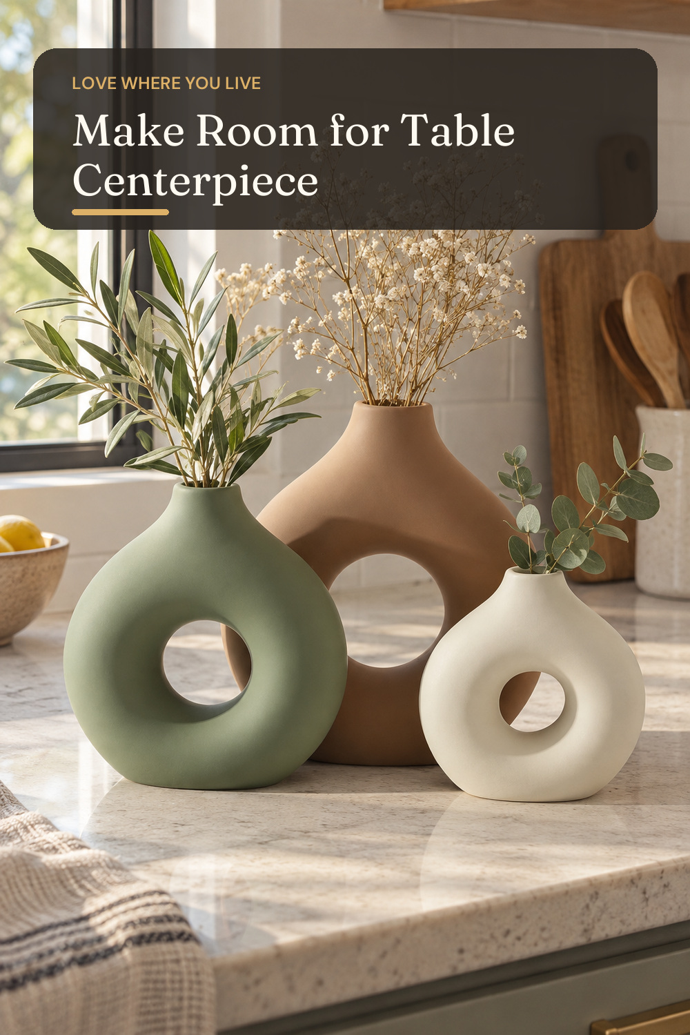 Vanselia Ceramic Vase Home Table Decor - Flower Vases Set of 3 Small Living Room Centerpiece Decorations for Shelf Bedroom Office Kitchen Dining Desk Modern Aesthetic Farmhouse Decorative (Brown); AI-generated styling illustration