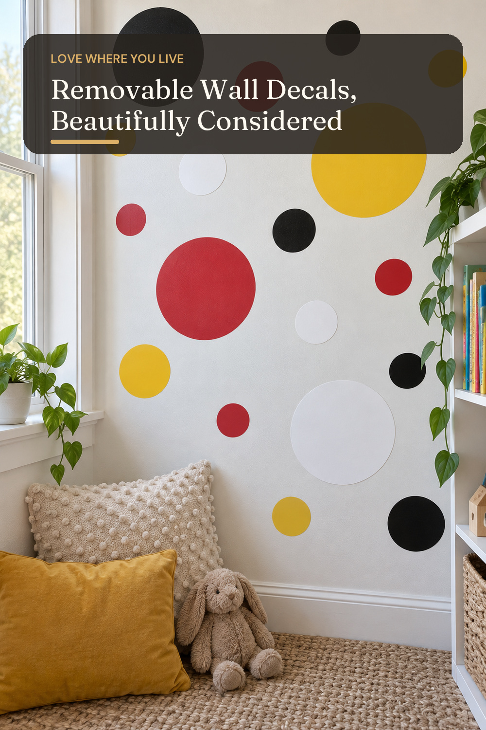Polka Dot Wall Decals, Black, Red, White & Yellow, 300 Pack, 2 & 4 Inch; AI-generated styling illustration