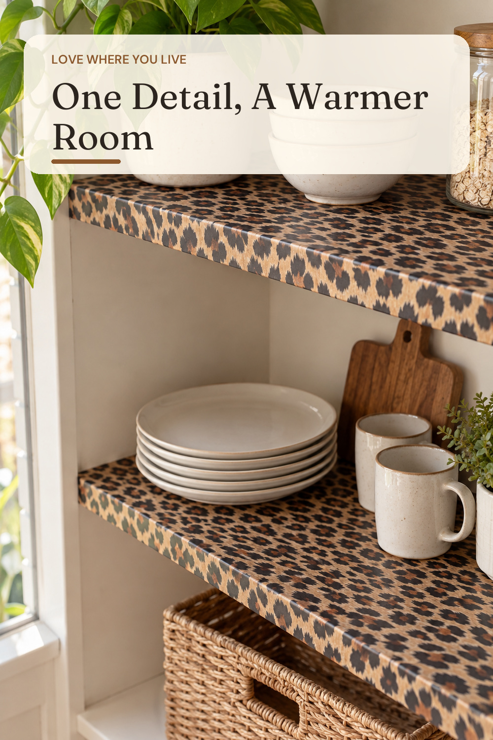 Self Adhesive Thick Vinyl Decorative Leopard Shelf Liner Contact Paper for Cabinets Dresser Drawer Furniture Walls 15.7X117 Inches Multicolor; AI-generated styling illustration