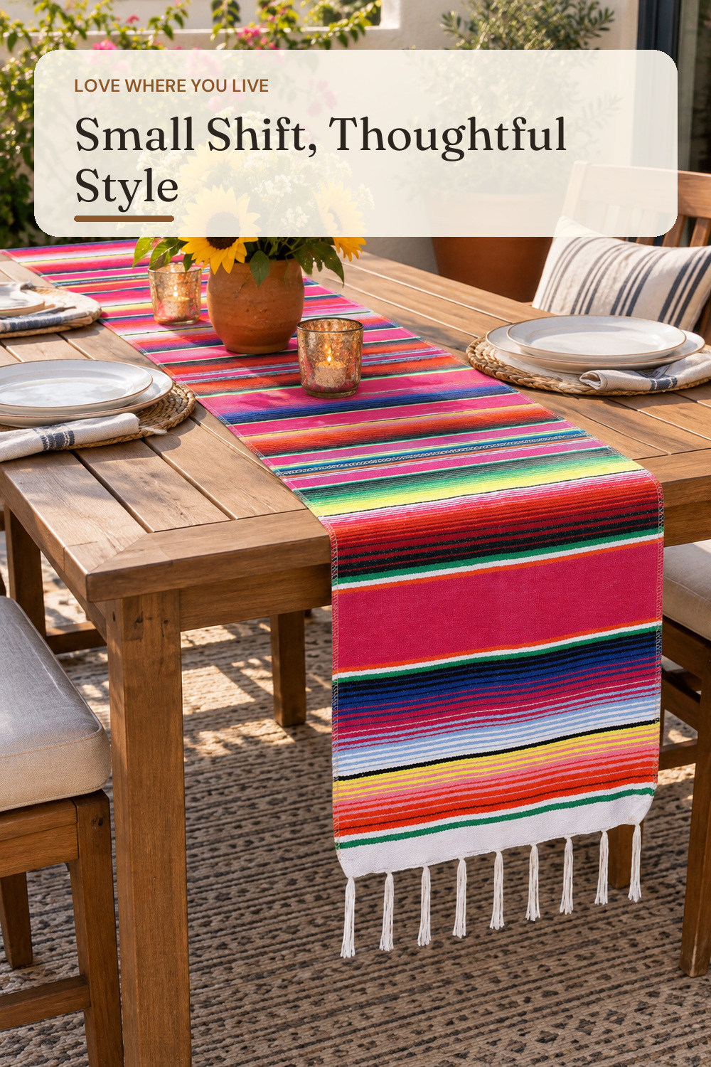DOMESTAR 4 Pack Serape Table Runner, 14x84 Fiesta Mexican Runners, Vibrant; AI-generated styling illustration