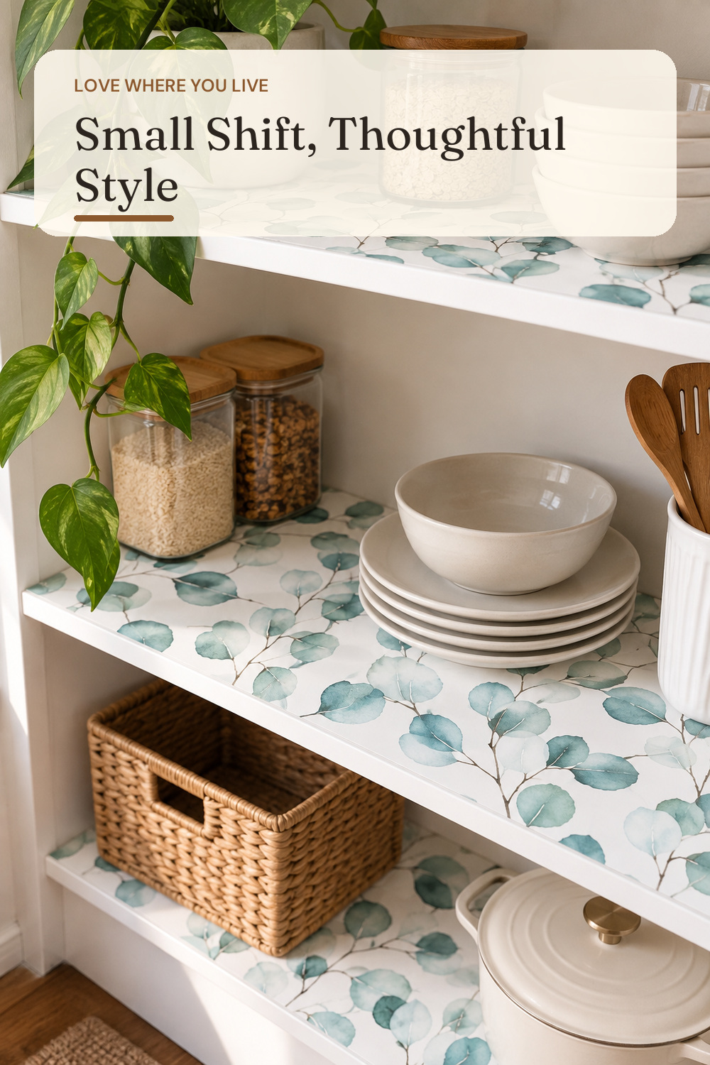HAOKHOME Adhesive Shelf Liner Dresser Leaf Contact Paper for countertops; AI-generated styling illustration
