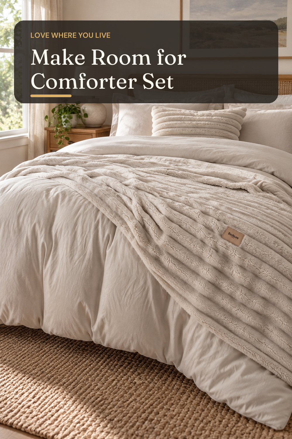 Bedsure 2-in-1 Comforter Set with Detachable Fleece Blanket, Beige King; AI-generated styling illustration