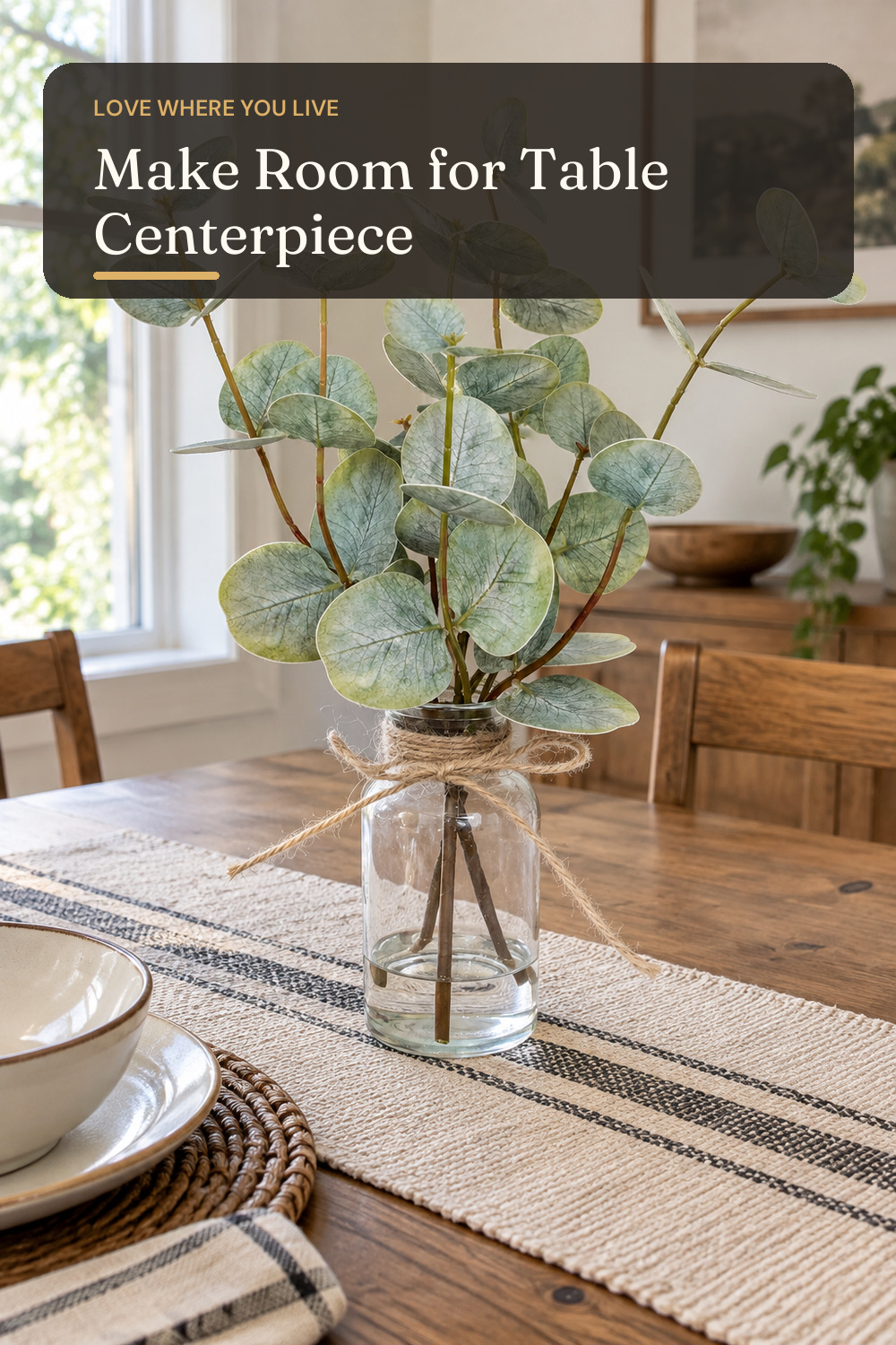 Muhanjia Artificial Eucalyptus Stems in Glass Vase with Faux Water,3Pcs Fake Plant with Double-Sided Green Leaves for Centerpiece(Double-Sided Green Eucalyptus); AI-generated styling illustration