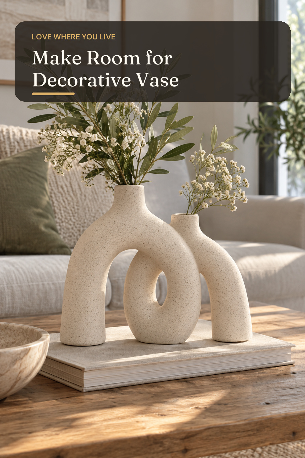 Hug Donut Decorative Ceramic Vase Set for Flower or Home Decor(Cream White); AI-generated styling illustration