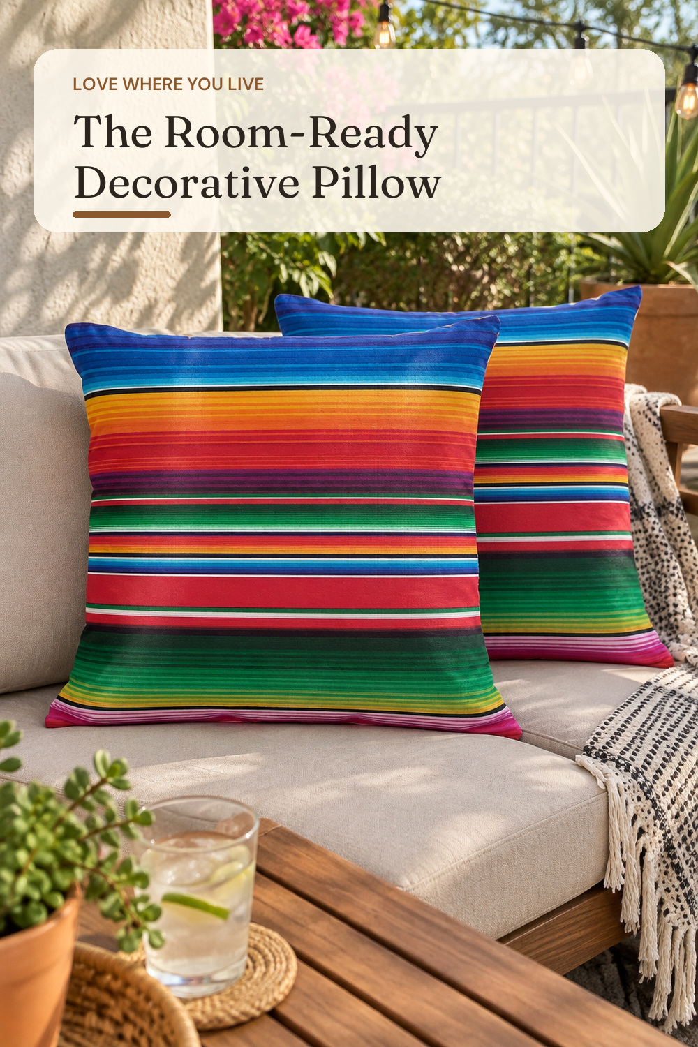 Mexican Pillow Covers Colorful Rainbow Serape Pillowcases Mexican Decorations for Home Ethnic Cushion Covers 18x18 Set of 2; AI-generated styling illustration