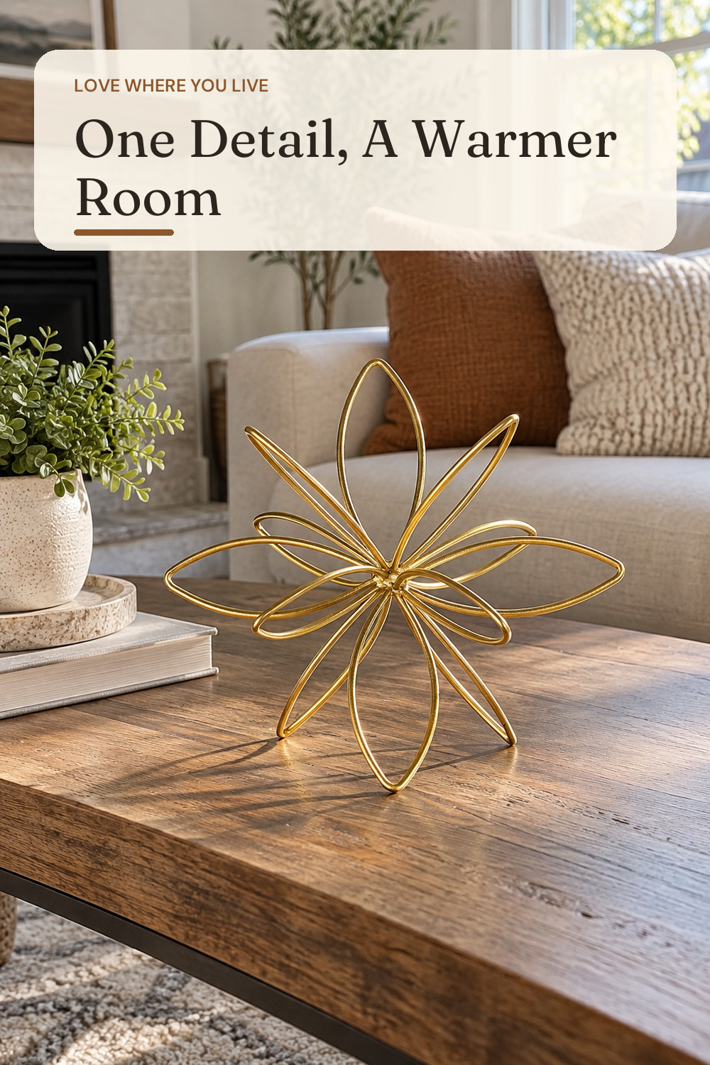 8" Gold Decorative Sphere, Metal Floral Tabletop Sculpture, Abstract Tabletop Decorative Ball for Home Metal Sphere Decor; AI-generated styling illustration