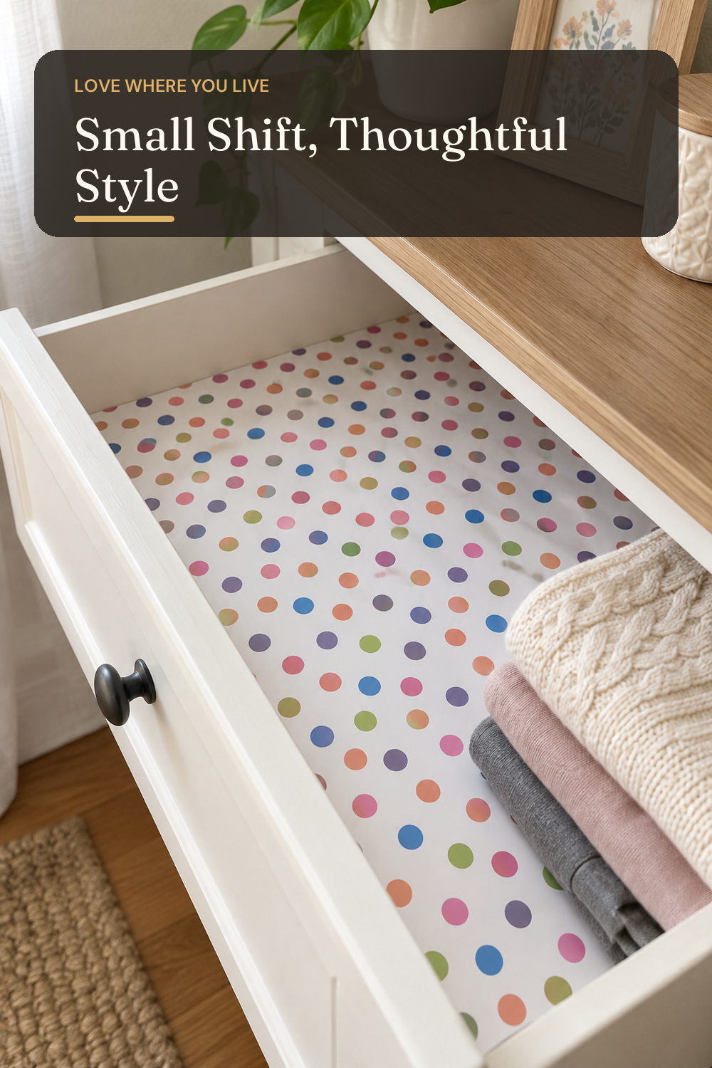 Self-Adhesive Colorful Polka Dot Shelf Drawer Liner Paper Dresser Furniture Wall Decal Sticker Paper Peel and Stick Wallpaper 17.7"x78.7"; AI-generated styling illustration