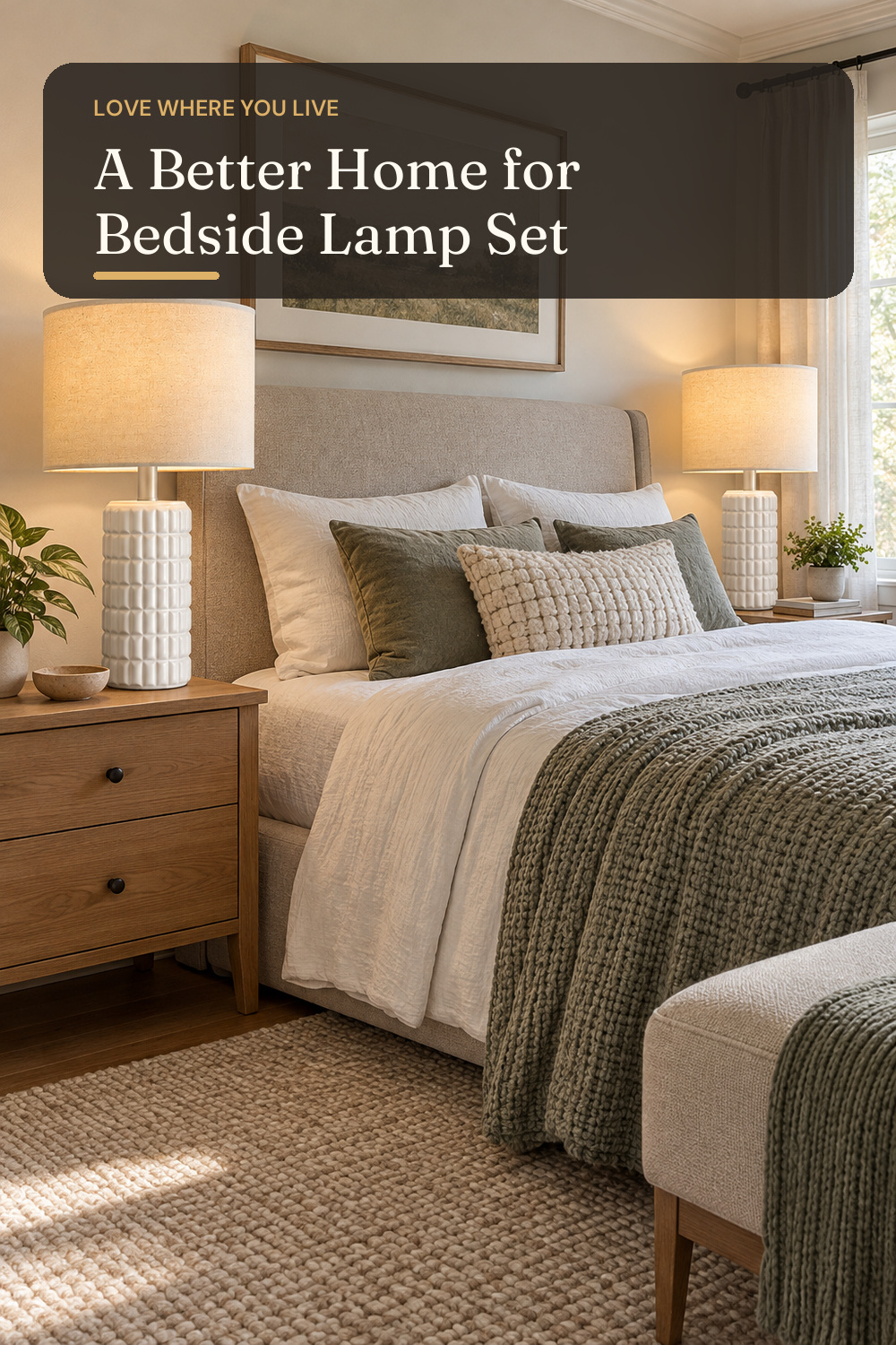 Seealle 23" Modern Ceramic Table Lamps Set of 2, Lamps for Bedroom, White; AI-generated styling illustration