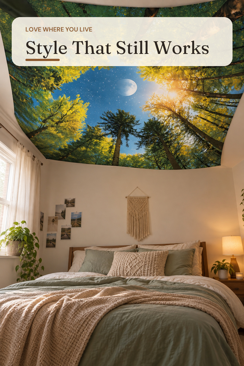 Apdidl Space Forest Tapestry for Bedroom, Ceiling Green Nature Tapestries; AI-generated styling illustration