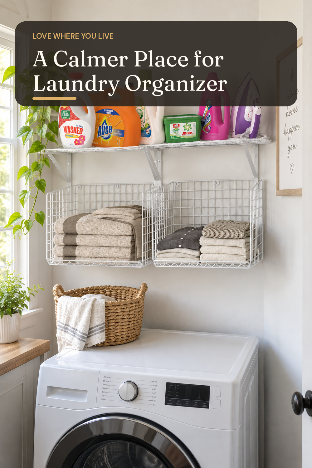 A laundry organizer used in a compact apartment laundry zone with natural window light and practical everyday styling.