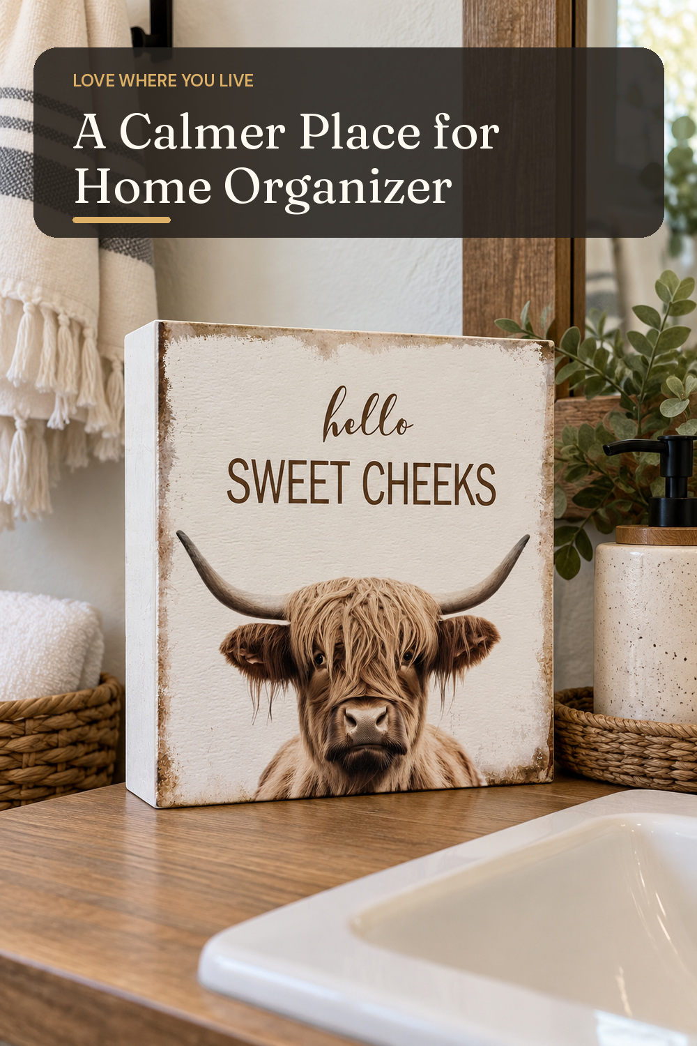 A home organizer used in a warm everyday bathroom with natural window light and practical everyday styling.