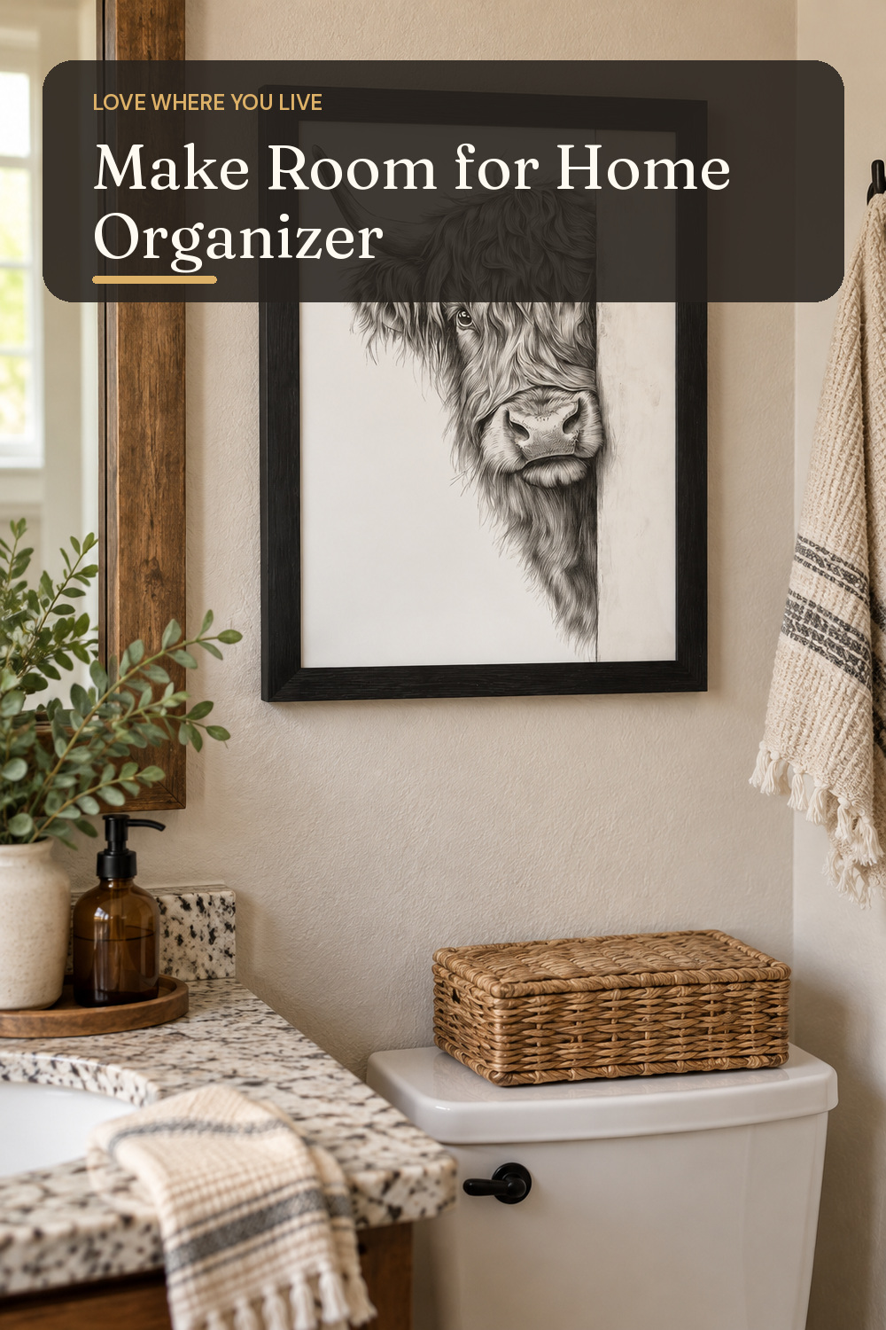 A home organizer used in a warm everyday bathroom with natural window light and practical everyday styling.