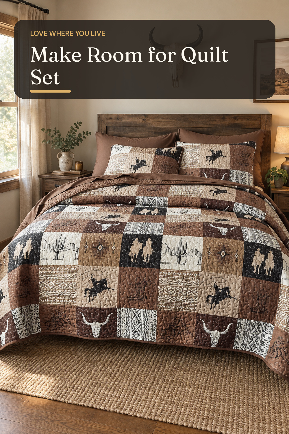 A quilt set used in a believable everyday bedroom with natural window light and practical everyday styling.