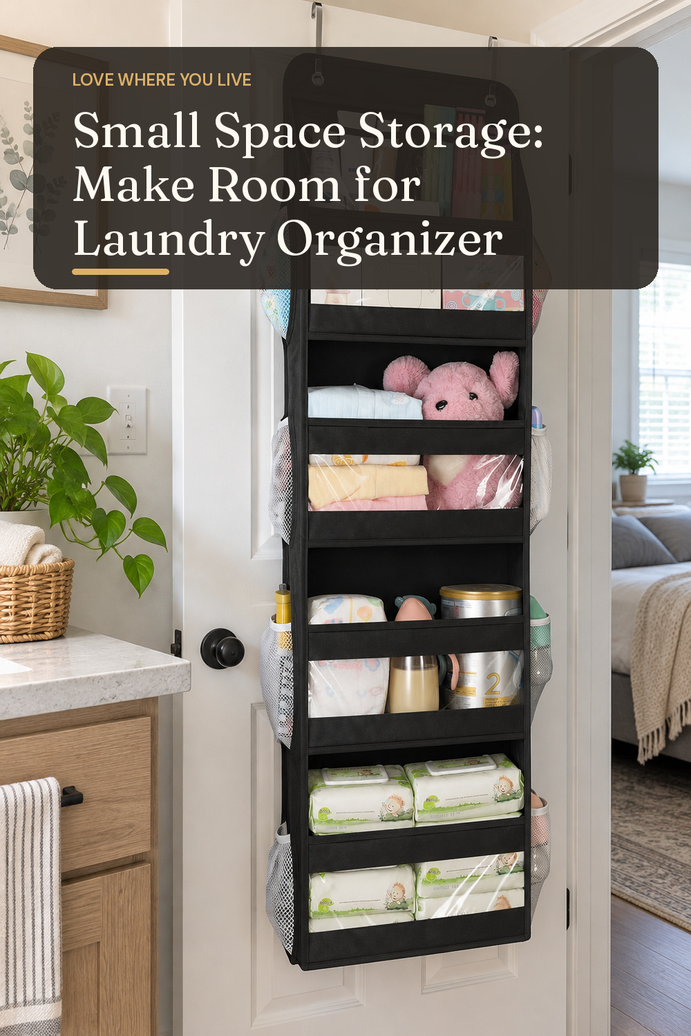 A laundry organizer used in a compact apartment room with natural window light and practical everyday styling.