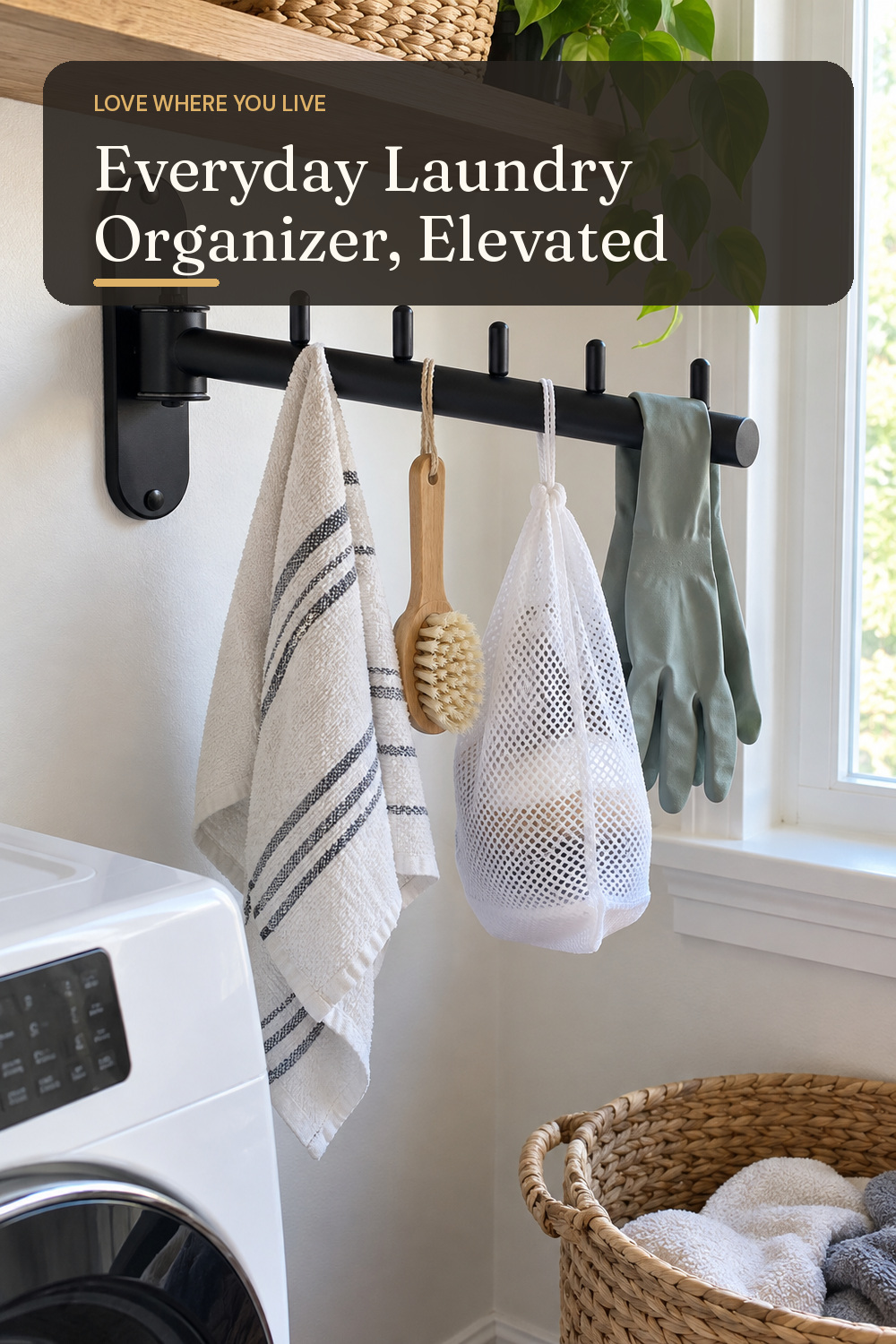 A laundry organizer used in a compact apartment laundry zone with natural window light and practical everyday styling.