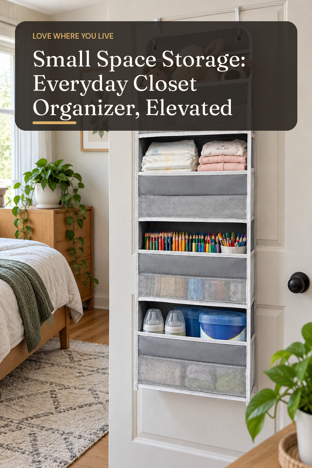 A closet organizer used in a compact apartment room with natural window light and practical everyday styling.