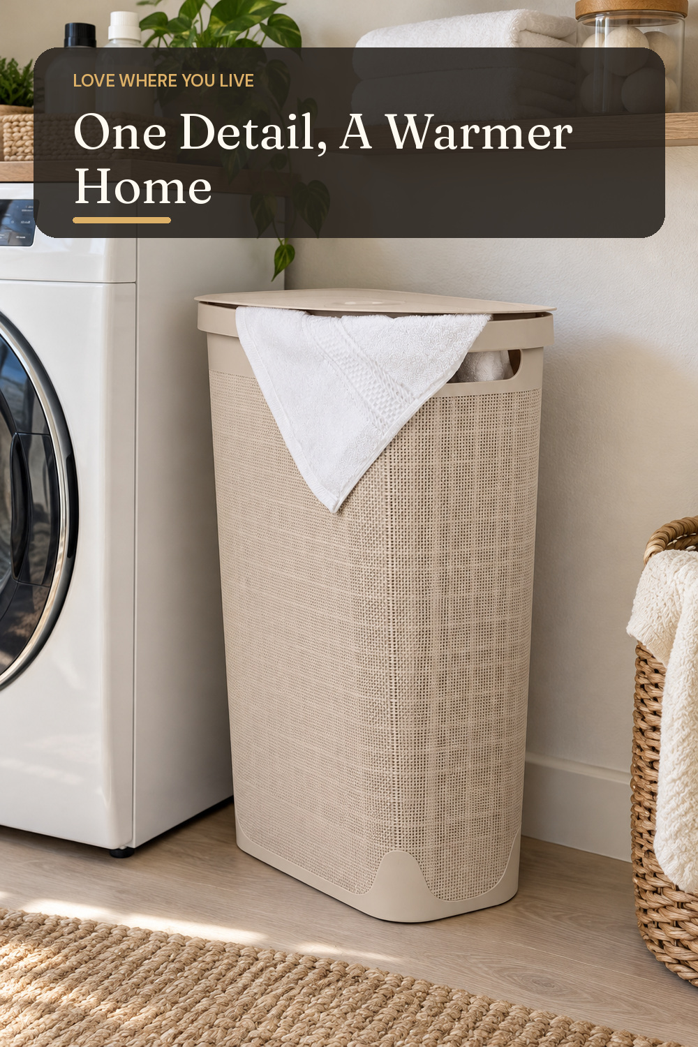 A laundry organizer used in a compact apartment laundry zone with natural window light and practical everyday styling.