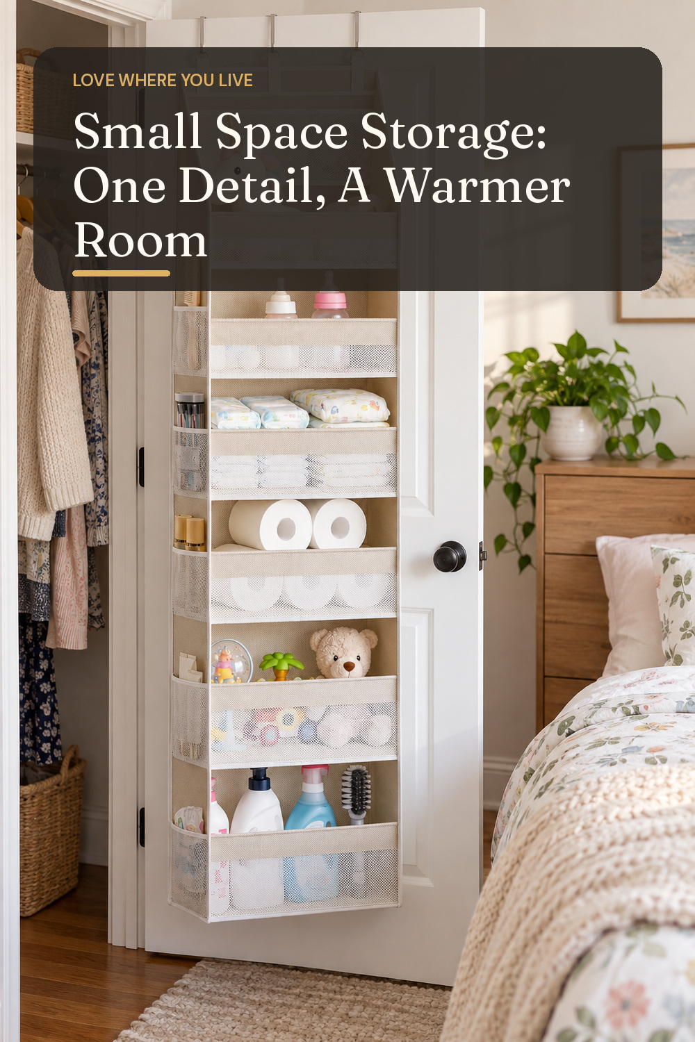 A closet organizer used in a compact apartment room with natural window light and practical everyday styling.