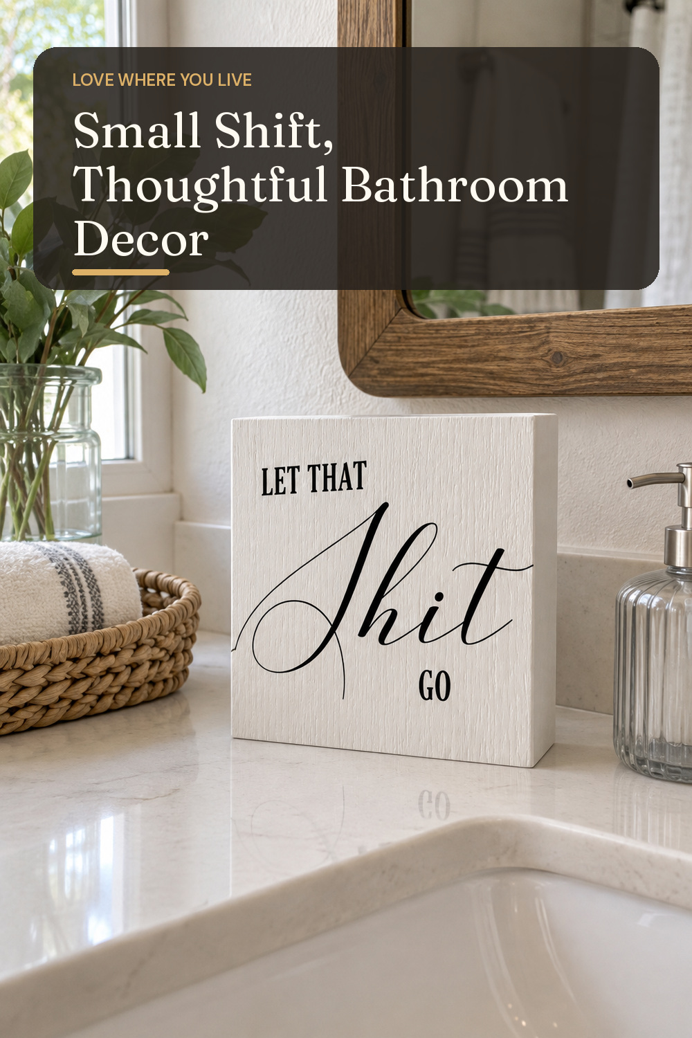 A storage shelf used in a naturally lit apartment bathroom with natural window light and practical everyday styling.
