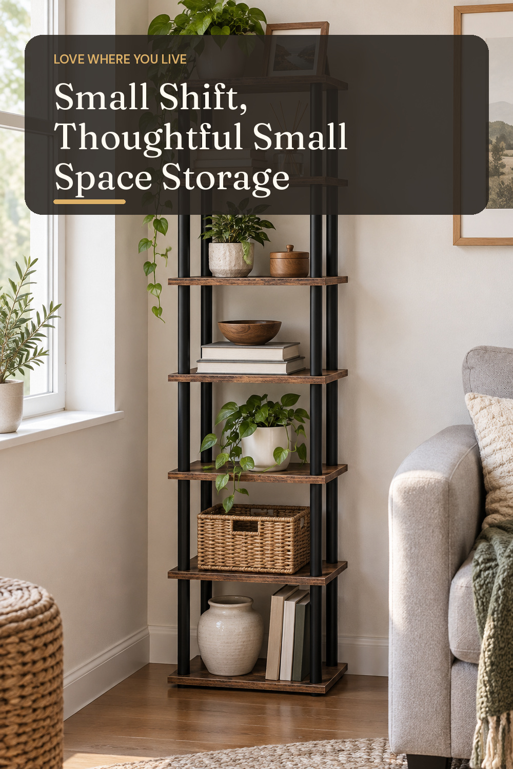 A closet organizer used in a compact apartment room with natural window light and practical everyday styling.