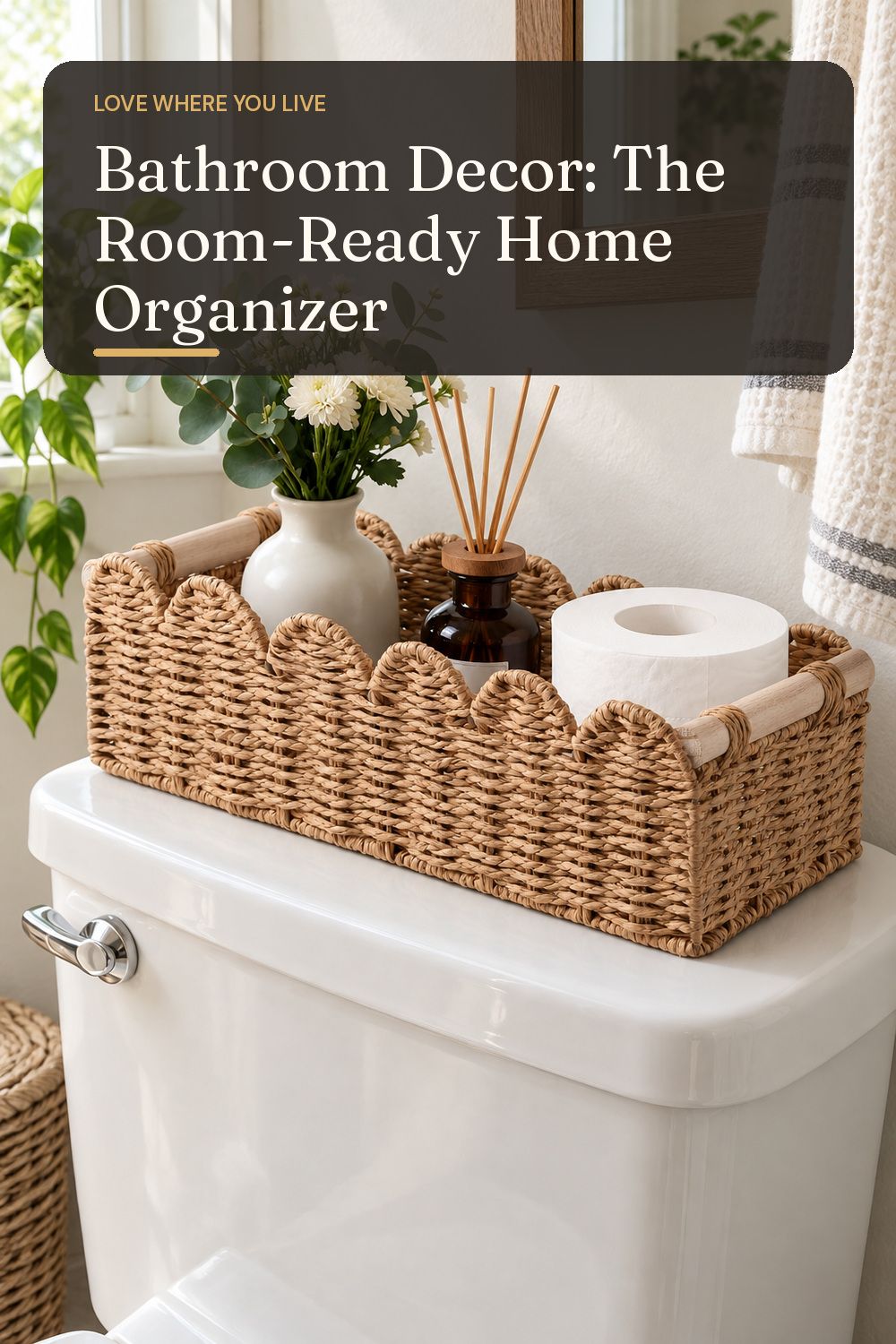 A home organizer used in a naturally lit apartment bathroom with natural window light and practical everyday styling.