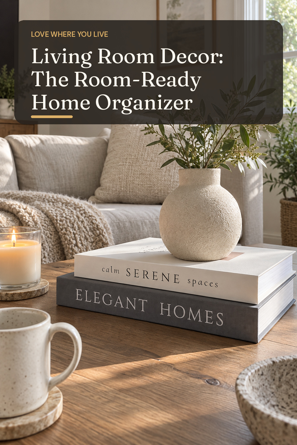 A home organizer used in a comfortable lived-in living room with natural window light and practical everyday styling.
