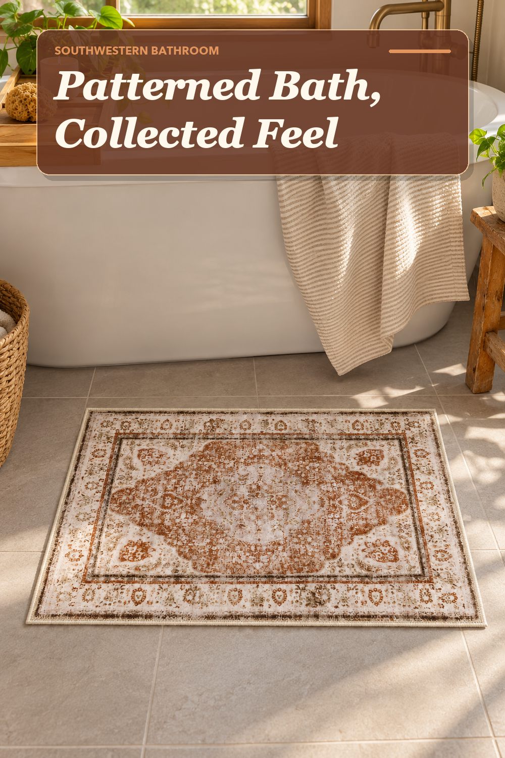 A bath mat used in a warm, lived-in bathroom with soft natural light and practical everyday styling.