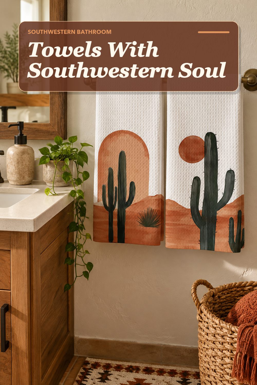 A decorative towel set used in a warm, lived-in bathroom with soft natural light and practical everyday styling.