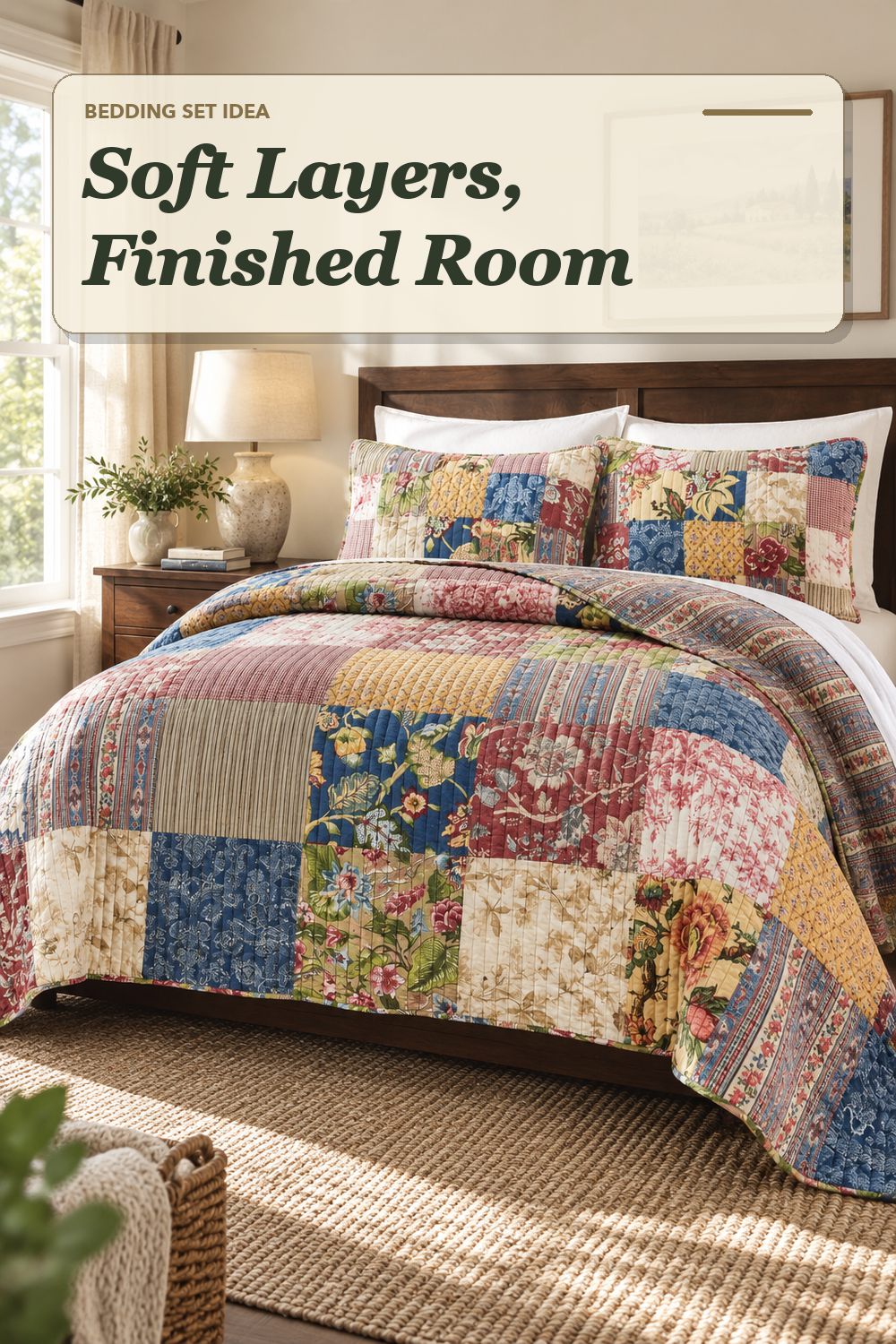 A quilt bedding set used in a comfortable everyday bedroom with soft natural light and practical everyday styling.