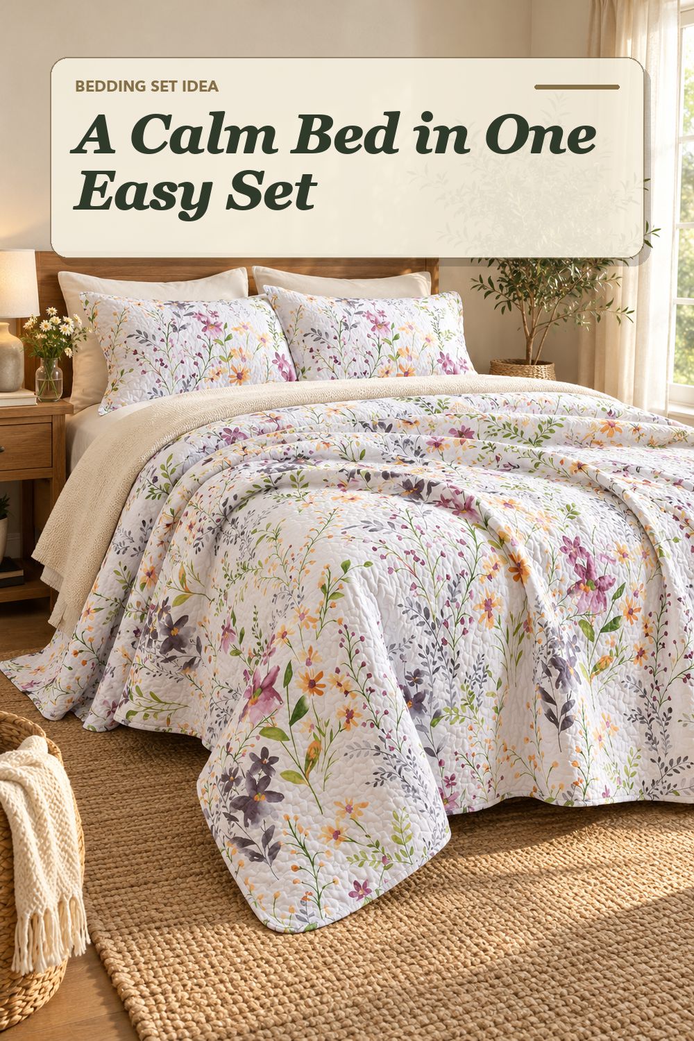 A quilt bedding set used in a comfortable everyday bedroom with soft natural light and practical everyday styling.