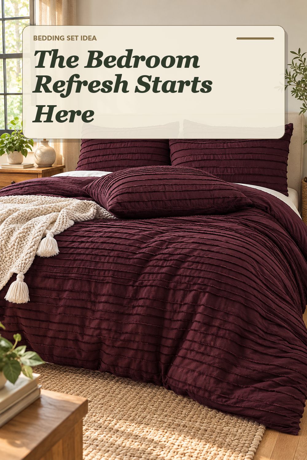 A textured duvet cover set used in a comfortable everyday bedroom with soft natural light and practical everyday styling.