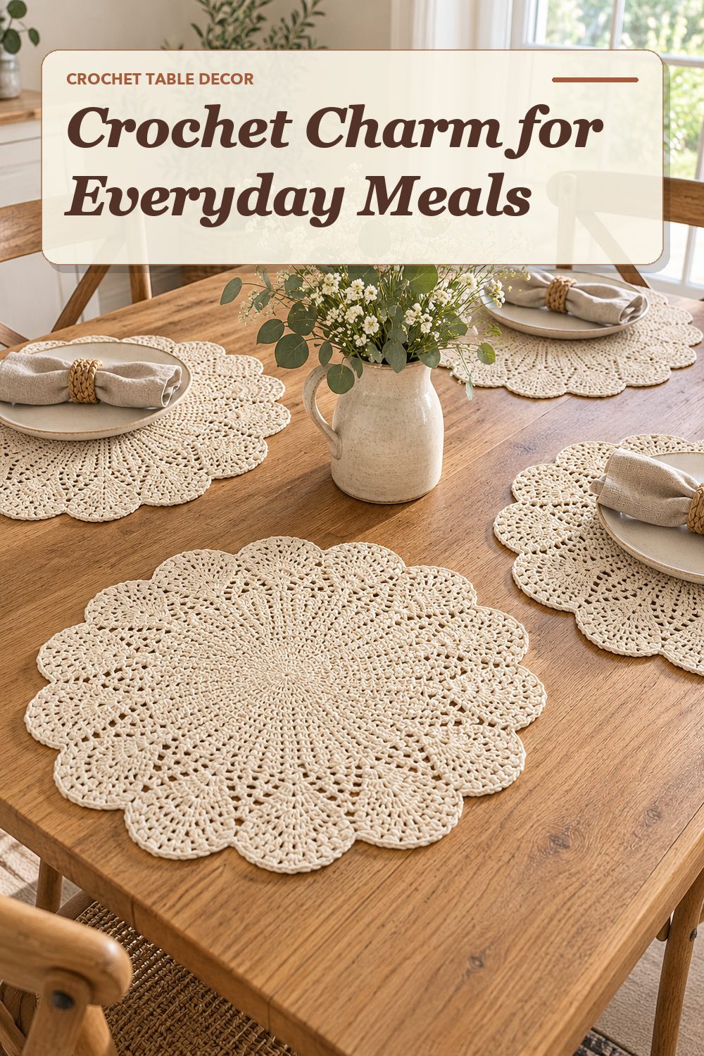 A crochet placemat set used in a relaxed dining area with soft natural light and practical everyday styling.