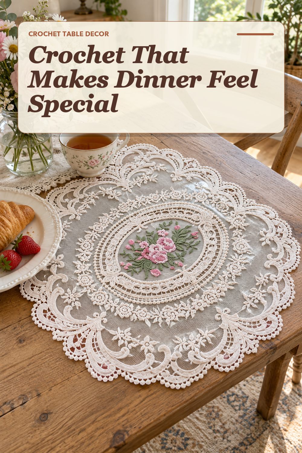 A crochet placemat set used in a relaxed dining area with soft natural light and practical everyday styling.