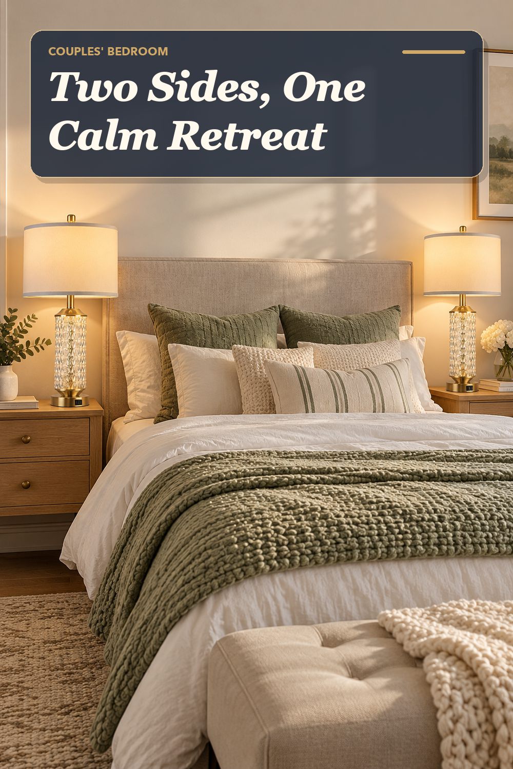A bedside lamp pair used in a calm shared bedroom with soft natural light and practical everyday styling.