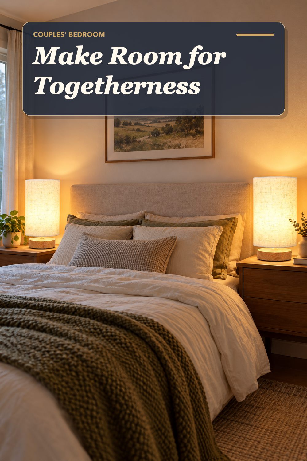 A bedside lamp pair used in a calm shared bedroom with soft natural light and practical everyday styling.