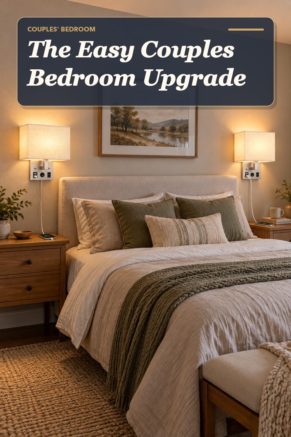 A bedside wall sconce pair used in a calm shared bedroom with soft natural light and practical everyday styling.