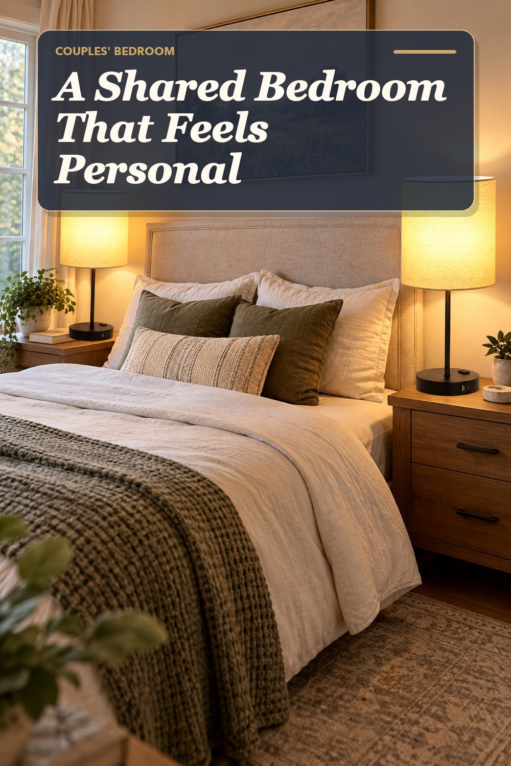 A bedside lamp pair used in a calm shared bedroom with soft natural light and practical everyday styling.