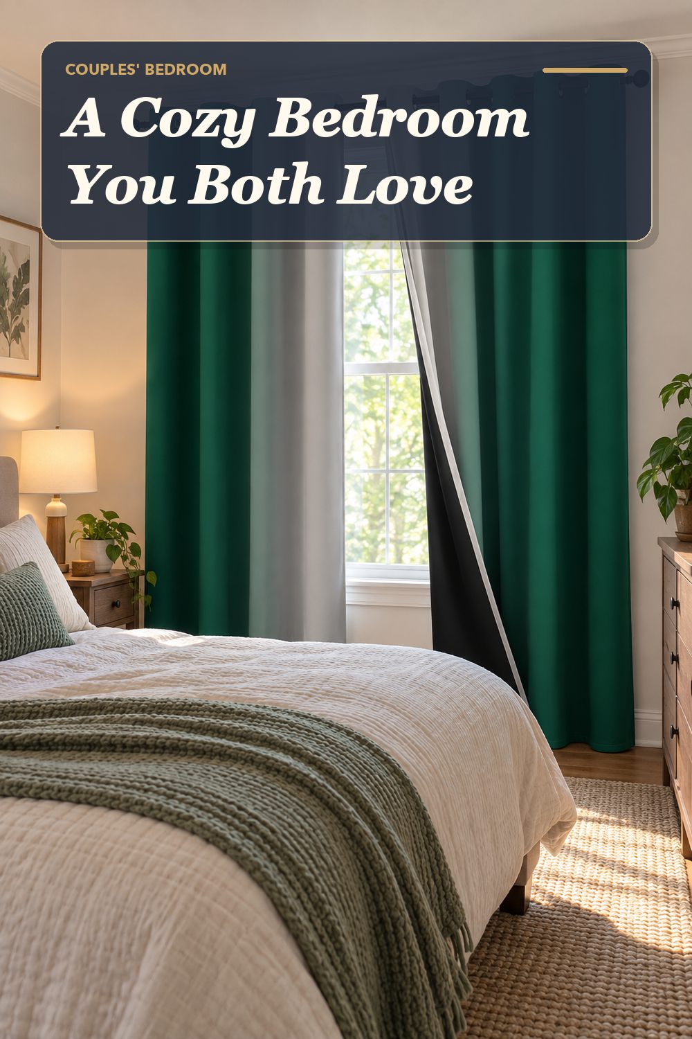 A blackout curtain pair used in a calm shared bedroom with soft natural light and practical everyday styling.