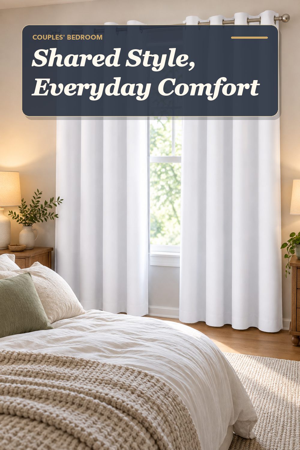 A blackout curtain pair used in a calm shared bedroom with soft natural light and practical everyday styling.