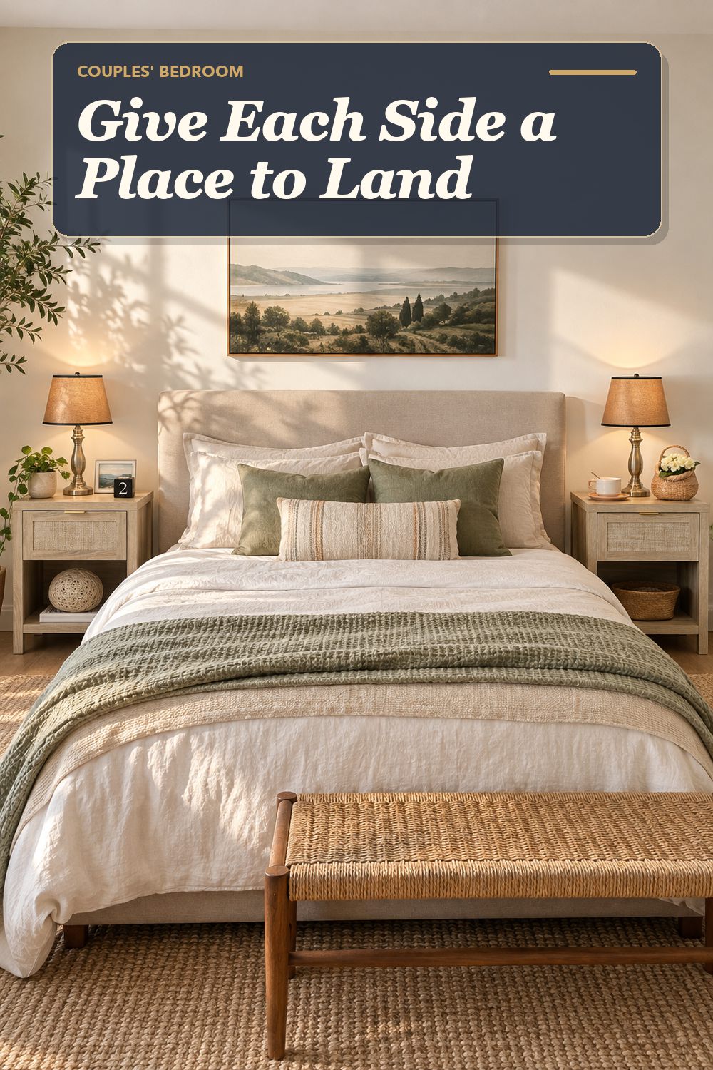 A matching nightstand pair used in a calm shared bedroom with soft natural light and practical everyday styling.