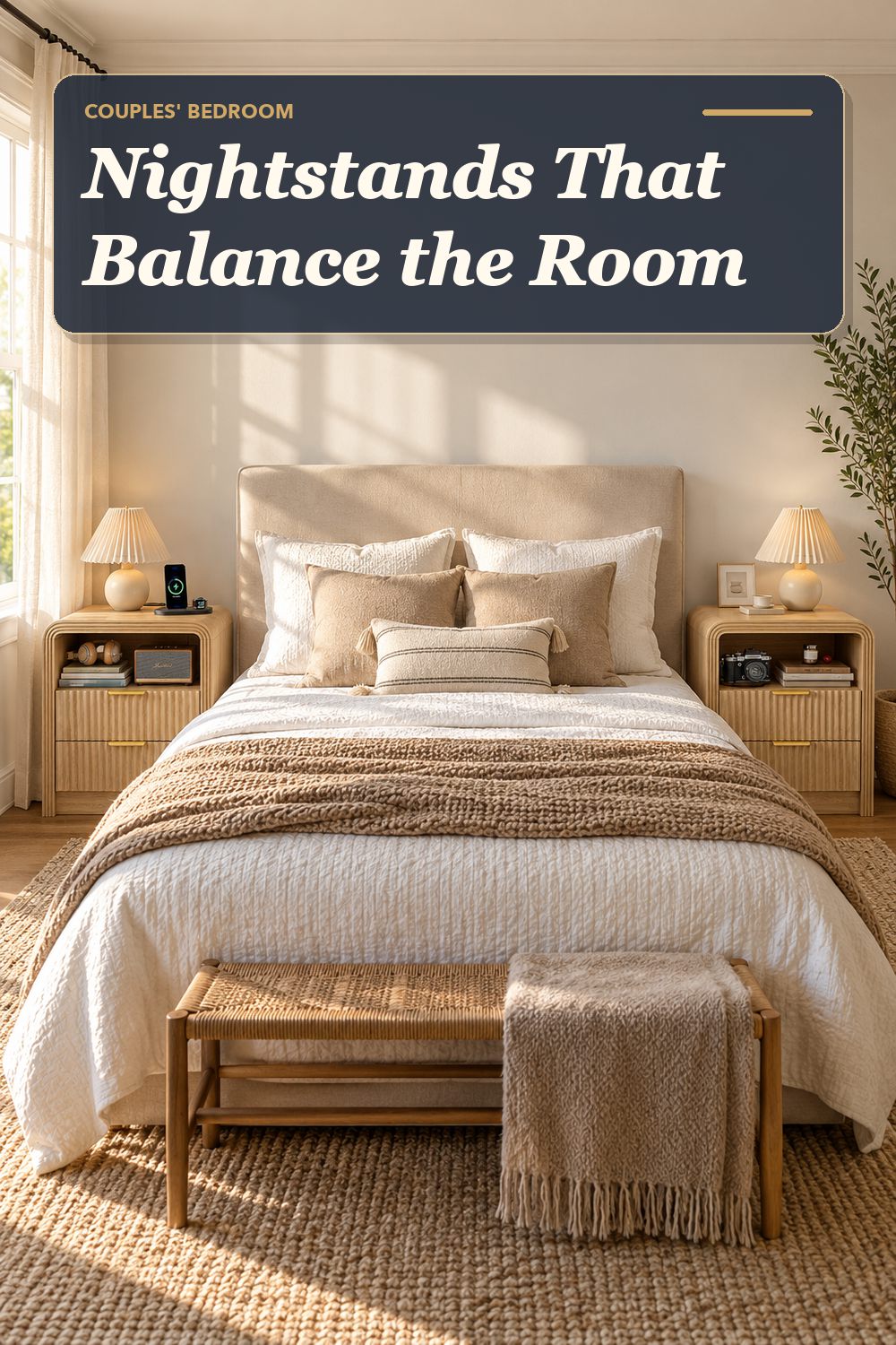 A matching nightstand pair used in a calm shared bedroom with soft natural light and practical everyday styling.