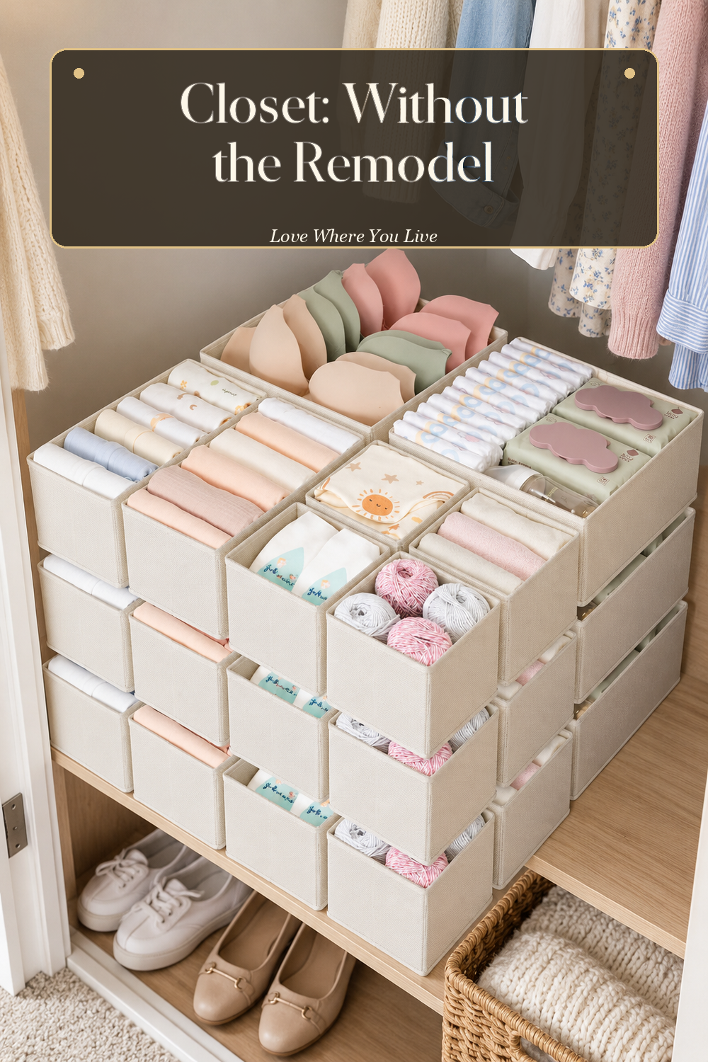 A realistic drawer organizer in use in a naturally lit bedroom closet, photographed in a believable lived-in home.