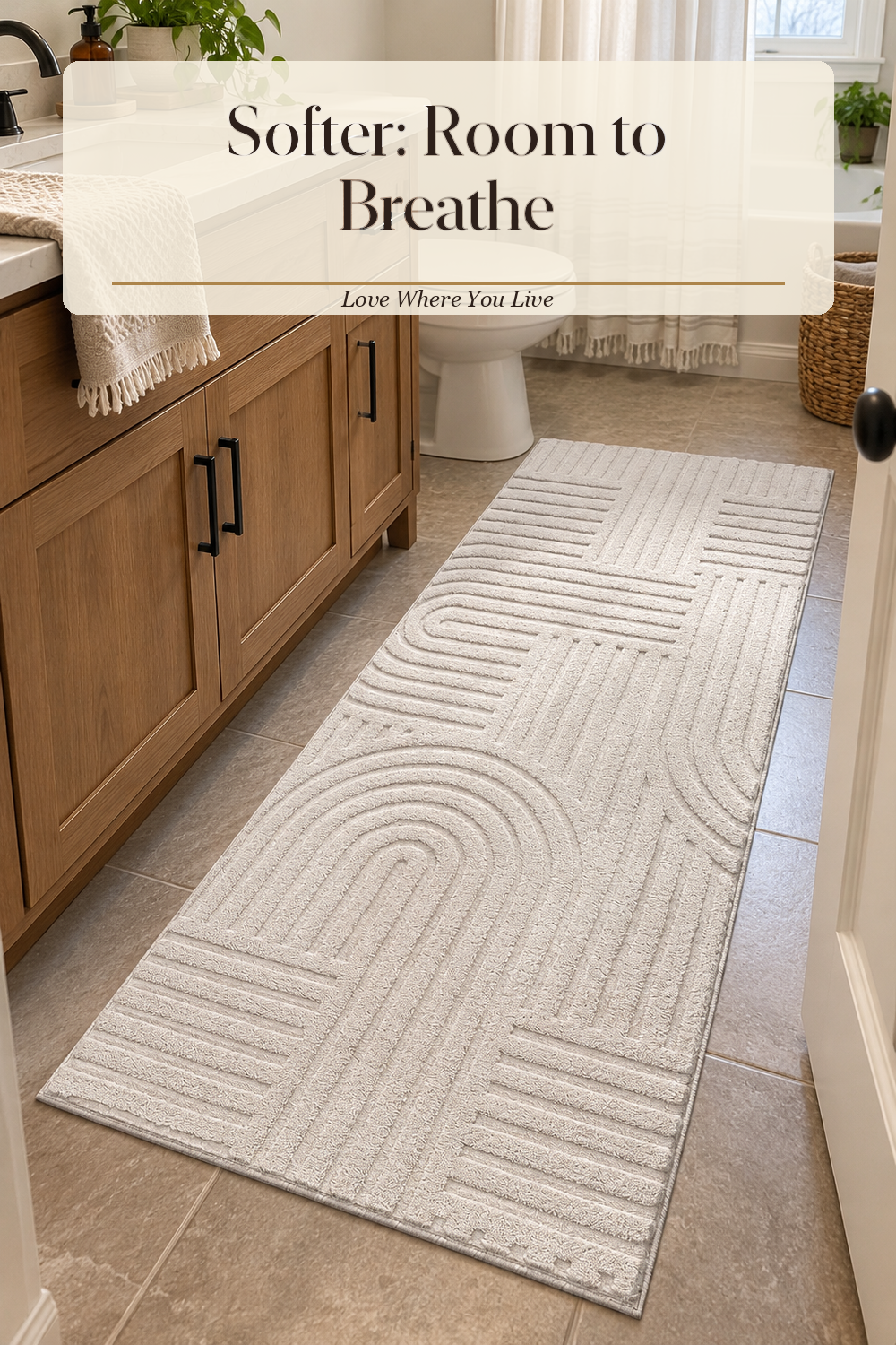 A realistic shacos soft cozy in use in a naturally lit bathroom, photographed in a believable lived-in home.