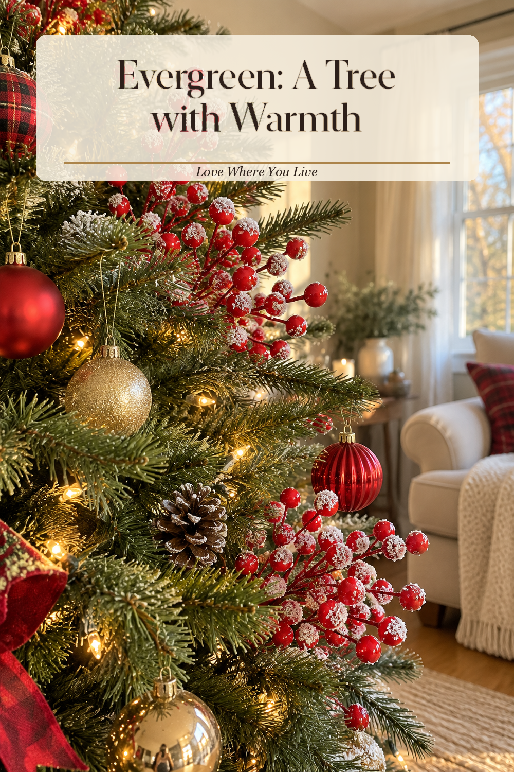 A realistic Christmas ornaments in use in a naturally lit living room Christmas tree, photographed in a believable lived-in home.